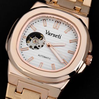 [ Deal 9K ĐÌNH TRƯỞNG ] M269 – Đồng hồ cơ Varseti Automatic nam dây thép không gỉ – Mặt sáng vân ngang sang trọng, Open Heart lộ cơ tinh tế, phong cách doanh nhân hiện đại