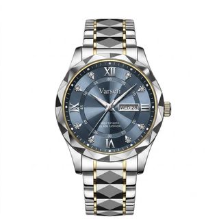[ Deal 9K Đình Trưởng ] - M0326 - Đồng hồ Nam thiết kế tối giản sang trọng với mặt vát kim cương xám xanh khói đính đá nổi bật, vỏ và dây thép demi vàng vát cạnh độc đáo