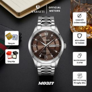 [ Deal 9K Đình Trưởng ] - M0317, M99 - Đồng hồ Nam thiết kế tối giản sang trọng với mặt nâu chocolate đính đá nổi bật, vỏ và dây thép bạc vát cạnh độc đáo