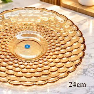 ĐĨA THUỶ TINH VÀNG CHẤM BI 24cm EGEGANT 354 - CÓ HỘP (T16)