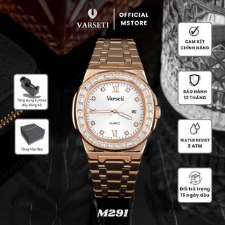 [ Deal 9K Đình Trưởng ] - M291 - Đồng hồ Nam VARSETI Quartz thiết kế hiện đại mặt trắng sang trọng, cọc đá nổi bật và dây thép cao cấp