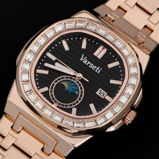 [ MS STORE x NN ] M231 – Đồng hồ pin Varseti Quartz nam dây thép mạ vàng – Mặt đen vân ngang sang trọng, lịch ngày 3h, lịch trăng Moonphase – Phong cách doanh nhân