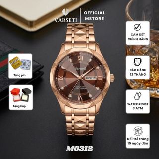 [ Deal 9k Đình Trưởng ] - M0312, M99 - Đồng hồ Nam thiết kế tối giản sang trọng với mặt nâu chocolate đính đá nổi bật, vỏ và dây thép mạ vàng hồng thượng lưu