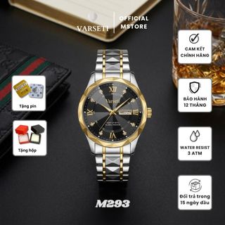 [ Deal 9K Đình Trưởng ] M293 - Đồng hồ Nam VARSETI Quartz dây thép demi bạc vàng cao cấp, mặt đen sang trọng, thiết kế lịch lãm hiện đại