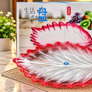 ĐĨA THUỶ TINH HÌNH CHIẾC LÁ MÀU ĐỎ ELEGANT 313-1 (30x20cm) T10