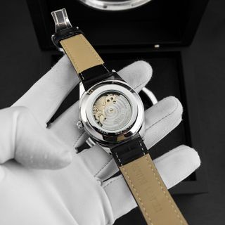 [ 9K VBB ] - M318 - Đồng hồ Nam Automatic Cơ lộ máy Luxury thiết kế mặt xanh lục bảo dập vân chải tia, vỏ thép bạc kết hợp dây da đen cao cấp