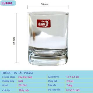 BỘ 6 LY THỦY TINH TRƠN 210ml DELI ES1001 (T8)