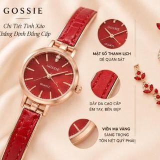 Set đồng hồ nữ dây da đỏ phối trang sức Ruby hoa sang trọng Gossie – Set Lắc Phối Da Ruby Hoa