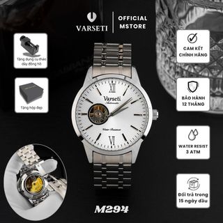 [DEAL 9K Kim Tròn ] Đồng Hồ Nam Varseti Dây Thép Bạc Mặt Trắng Trải Tia Sang Trọng Lộ Cơ Góc 9H - M294