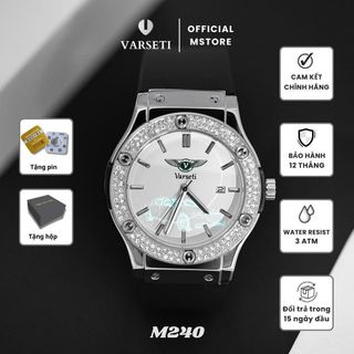 [ MS STORE x VŨ VĂN KHẢI ] M240 – Đồng hồ pin Varseti Quartz nam dây cao su – Mặt trắng sang trọng, lịch ngày 3h – Viền đính đá cao cấp, phong cách thể thao doanh nhân hiện đại