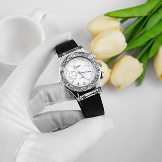 [MS x Du Du] Đồng hồ nữ thiết kế sang trọng thanh lịch dây đen mặt trắng, Mặt size 26, chống nước 3atm B201DMT