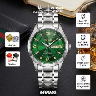 [ ĐÌNH TRƯỞNG deal 9k ] - M0316, M99- Đồng hồ Nam thiết kế tối giản sang trọng với mặt xanh lục bảo đính đá nổi bật, vỏ và dây thép bạc vát cạnh độc đáo