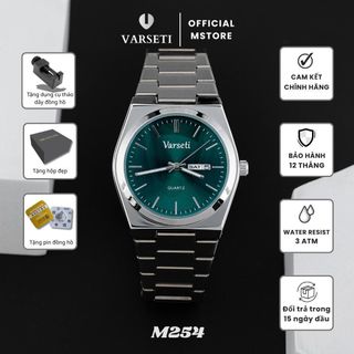 [VARSETI x SangNguyen] Đồng hồ pin Varseti Quartz nam dây thép tông bạc – Day-Date lịch thứ & ngày 3h, phong cách doanh nhân hiện đại [AFF]
