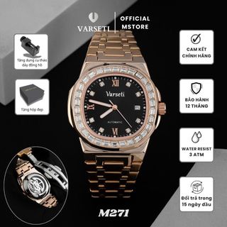 [ Varseti x CHI DUY ] M271 – Đồng hồ cơ Varseti Automatic nam dây thép không gỉ – Mặt tối đính đá sang trọng, lịch ngày tiện dụng, phong cách doanh nhân đẳng cấp