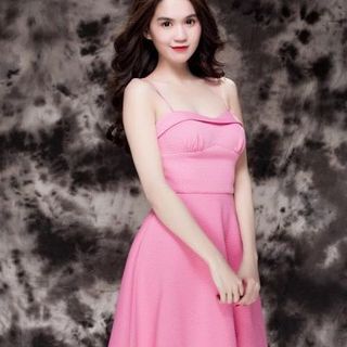 Đầm xòe hồng hai dây ngọc trinh 956