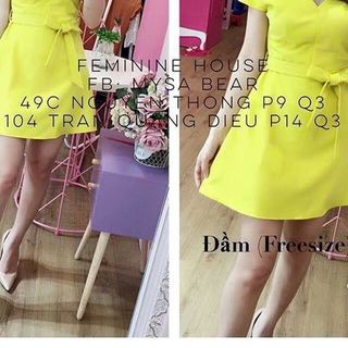 Đầm xoè tay con nơ eo