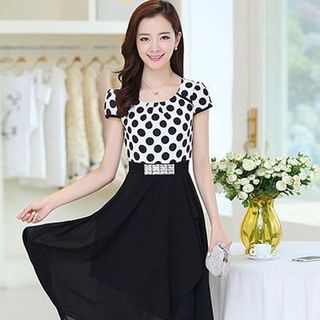 Đầm xòe maxi chấm bi nịt eo - d5118