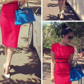 Đầm hồng body viền đen ngọc trinh 875