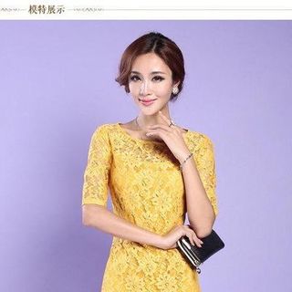 Đầm ren vàng tay lỡ- dt14- e200