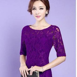 Đầm ren tím huế tay lỡ- dt107 - e190