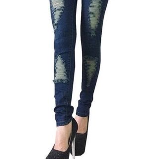 Quần jean hai da nữ xướt ống cá tính