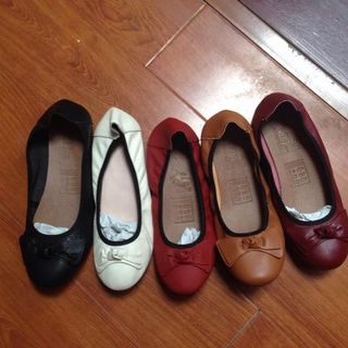 Giầy búp bê chun nơ da mã 2581