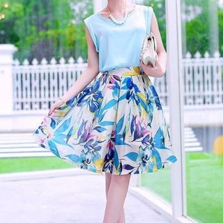 Set váy hoa và áo satin dv2238