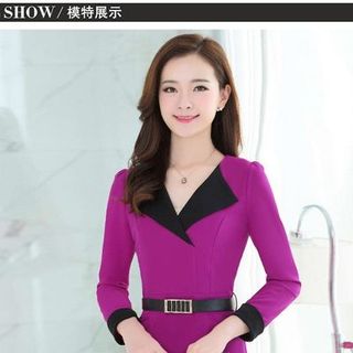 Đầm thu đông - pingo cổ cách điệu màu tím- d4231