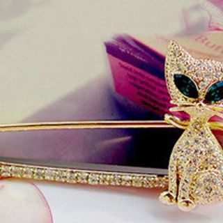 Cài ngực nữ thời trang hình mèo đính đá độc đáo dễ thương màu vàng kim - ca01