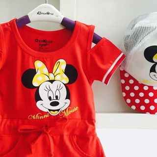 A19807 - đầm thun hở vai in mickey kèm nón lưới oshkoshri 8size 1-8