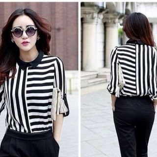 Set quần baggy áo phối sọc thời trang - b8028