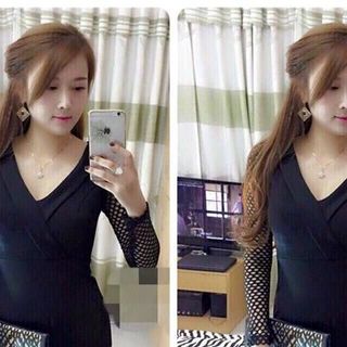 Đầm body cổ tim phối lưới
