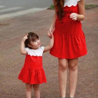 mẹ và bé đầm đôi xòe raglan miu miu xinh yêu cho mẹ và bé gái - 08158