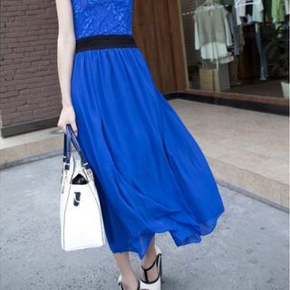 Đầm voan phối ren xẻ cổ tim dv2417