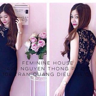 Đầm body phối ren thêu đen