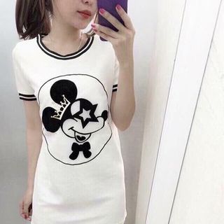 Đầm cổ tròn viền mickey giá sỉ