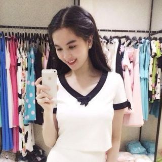 Áo váy trắng nơ đen ngọc trinh 773