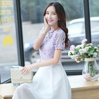 Set áo ren màu tím chân váy trắng dr2446