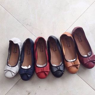 Giầy búp bê chun nơ da mã 2586