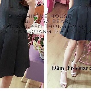 Đầm xoè nút bọc cổ cắt lazer