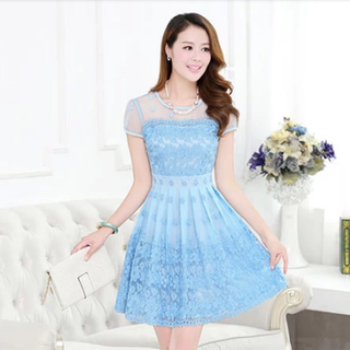 Đầm lưới thêu hoa xanh nổi-dt33-e240