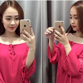 Đầm voan tay lửng trễ vai phối ren