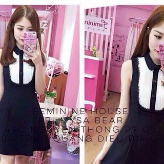 Đầm xoè cổ phối xếp ly
