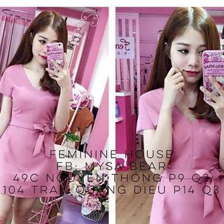 Đầm xoè tay con nơ eo