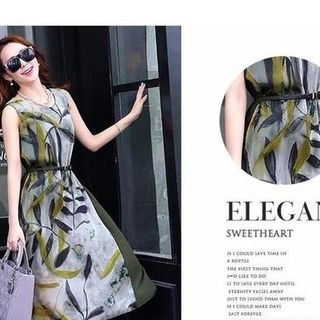 Đầm voan họa tiết lá dv2438