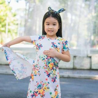 A19185 - 24/11áo dài hoa cách điệu vải linen sang trọng kèm quần legging cottonri 8size 1-8
