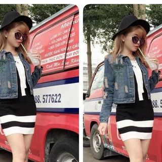 Áo jeans tay dai dạng rách mh la4-l150