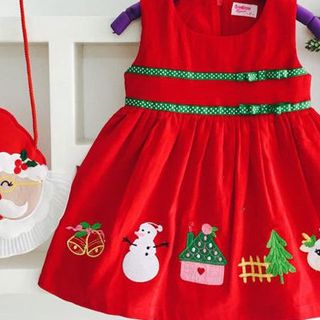 A19519 - đầm ticke nhung thêu đắp túi ông già noel cực xinh oshkoshri 8size 1-8