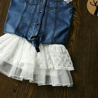 A17914 - 10/11set áo jeans cổ sơ mi chân váy 2 lớp voan lưới mềmri 8size 1-8