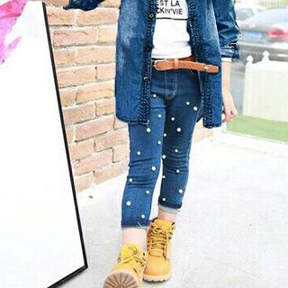 A17725 - 6/11set 2 bé gái năng động cá tính áo sơ mi jeans form dài tay dài quần jeans dài thêu co giãnri 8size 3-10